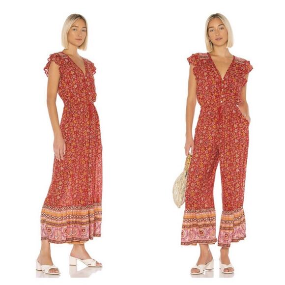 Spell & The Gypsy Collective Pants - Spell & The Gypsy Collective Women Dahlia Jumpsuit S Red Floral Wide Leg boho